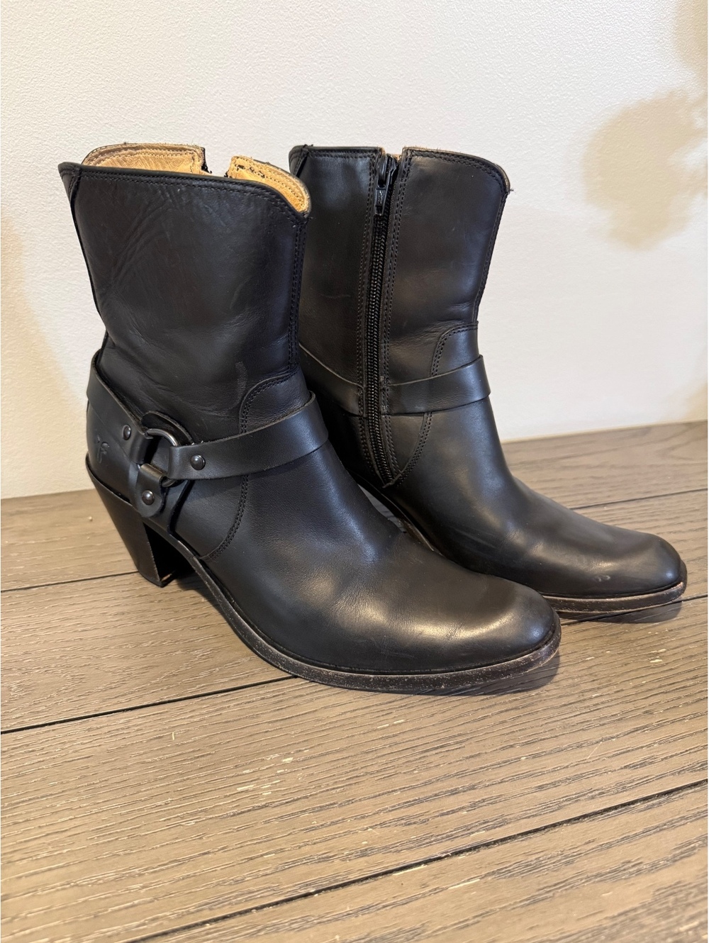Frye Black Leather Harness Booties Size 7